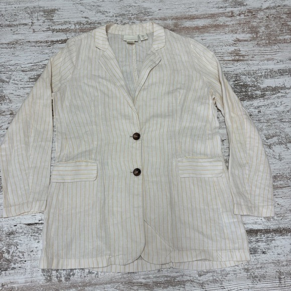 Cynthia Rowley Jackets & Blazers - Cynthia Rowley Sz Medium 100% Linen‎ Blazer Jacket Ivory Yellow  Flip Pocket
